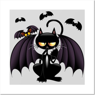 Cat Bat Weird Grumpy Halloween Character Posters and Art